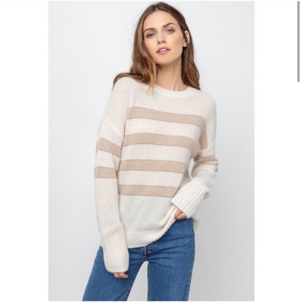 Rails Saturn Stripe Gauzy Cashmere Sweater Ivory, Jute, And Gold Size Small